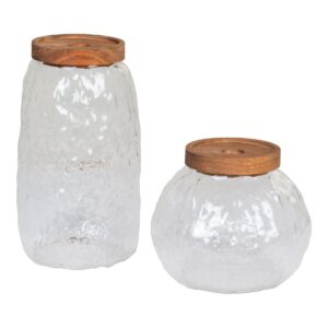 Taipei Storage Jar - Voorraadpot, glas/acacia, set van 2